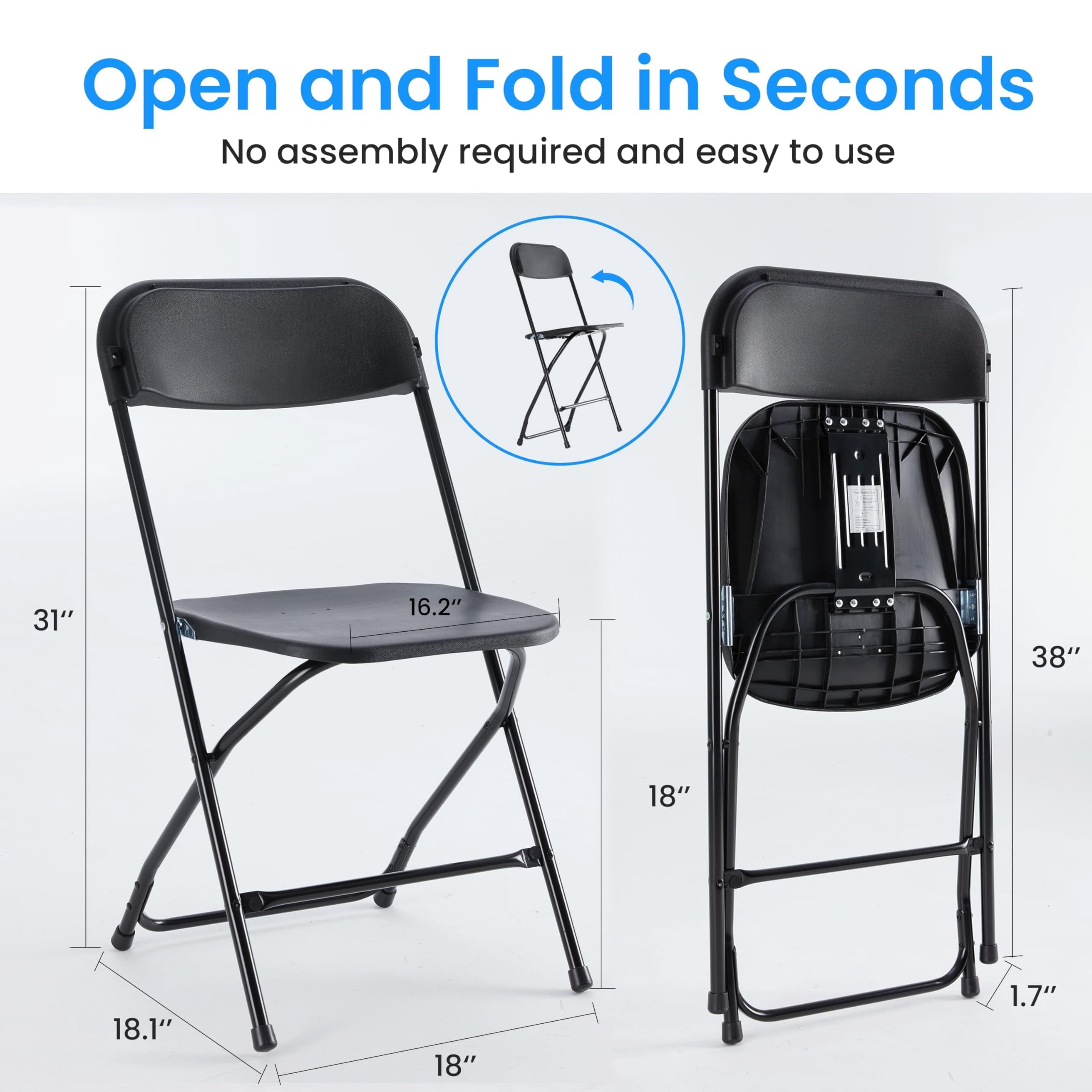 Simple Deluxe 4-Pack Plastic Folding Chair, Portable Chair with