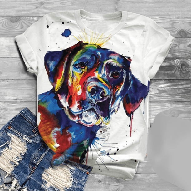Puntoco Tallas grandes Mujer Manga corta 3D Animal Impreso O-cuello tops Camiseta Blusa Puntoco Puntoco-6123