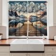 thumbnail image 2 of Ambesonne Lake Kitchen Curtains, Sunset Mountains Pier Paisley, 55"x45", Slate Blue and Peach, 2 of 3