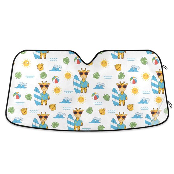 Car Windshield Sun Shade Giraffe Surfing Reflective Heat UV Blocker Foldable with Suction Cups Universal Fit for Sedan SUV Truck