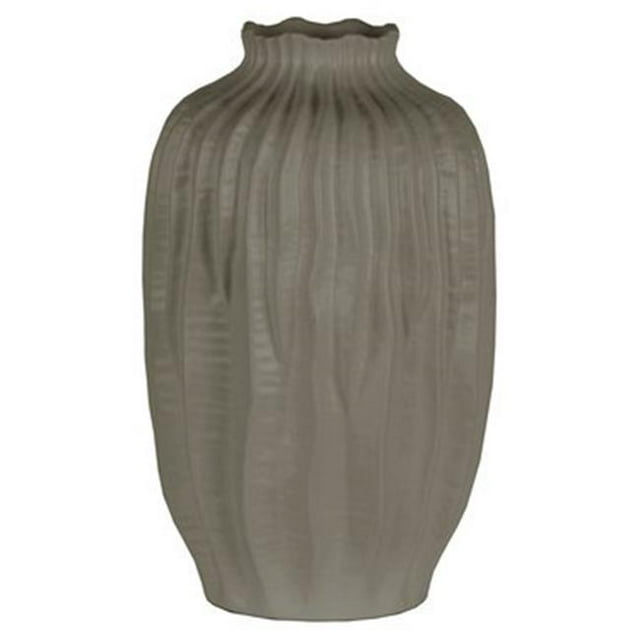 Urban Trends Collection 52721 Ceramic Round Patterned Vase with Wave Design Lips, Gray - Large