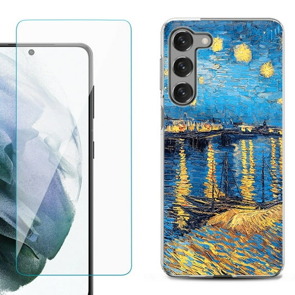 Shockproof Fashion Phone Case for Samsung Galaxy S23  / S23 Plus 5G, with Tempered Glass Screen Protector, by OneToughShield ® - Starry Night Rhone