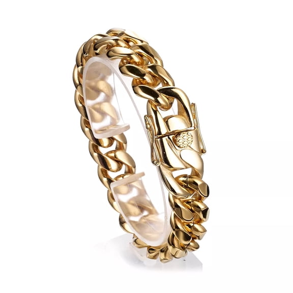 RapzGz Men’s 14mm Cuban Link Bracelet, Durable 18K Gold/Black/Rainbow/Silver Tone Stainless Steel Bracelet for Men & Women, Hip Hop Bracelets Chain, 8"-9.5" Ideal Gift for Him & Her.