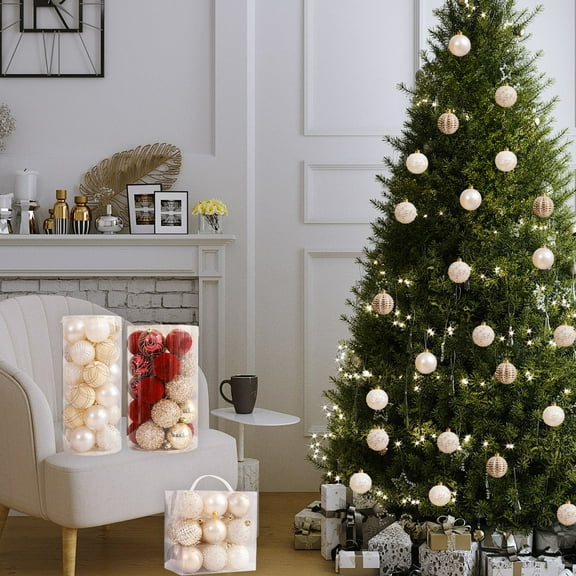 Christmas Ball Ornaments 25 Pcs - 2 inch Large Shatterproof Christmas Balls, Premium Decorations Indoor, Classic Holiday Party Hanging Ornaments for Xmas Tree, Wreath, Vines, Beige