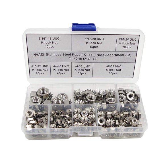 Kit Surtido De Tuercas Keps (K-Lock) De Acero Inoxidable Hvazi; #4-40 A 5/16"-18