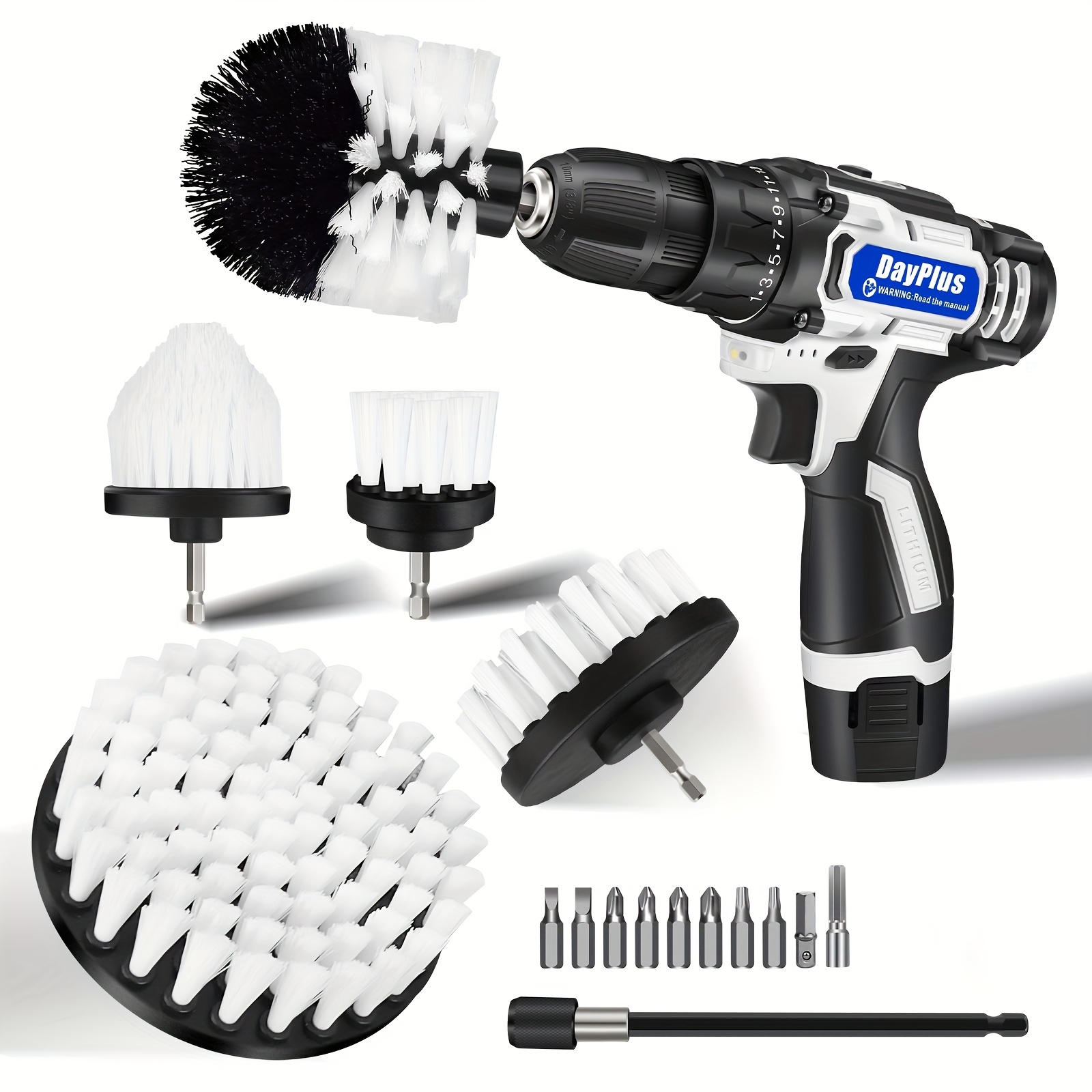 HLONK Cordless Power Drill Brush Set  2 In 1 Electric Screwdriver With 5pcs Power Scrubber Brush  45 Nm  25+1 Torque  1.5AH Battery  LED Light  10pcs Drill Bits  Drill Driver Kit For Home
