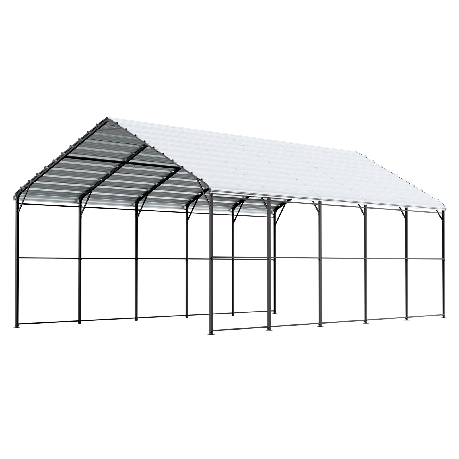 KFFKFF Durable Metal Carport, 13' x 26' Outdoor Shelter with Steel Frame & Roof, Versatile Garage Tent with Detachable Sidewalls for Vehicles, Boats