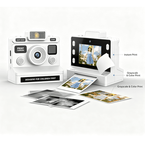 BEBANG Portable Instant Print Camera, 2.4" Display, Inkless Thermal Printing, Digital Camera with Video Recording, White