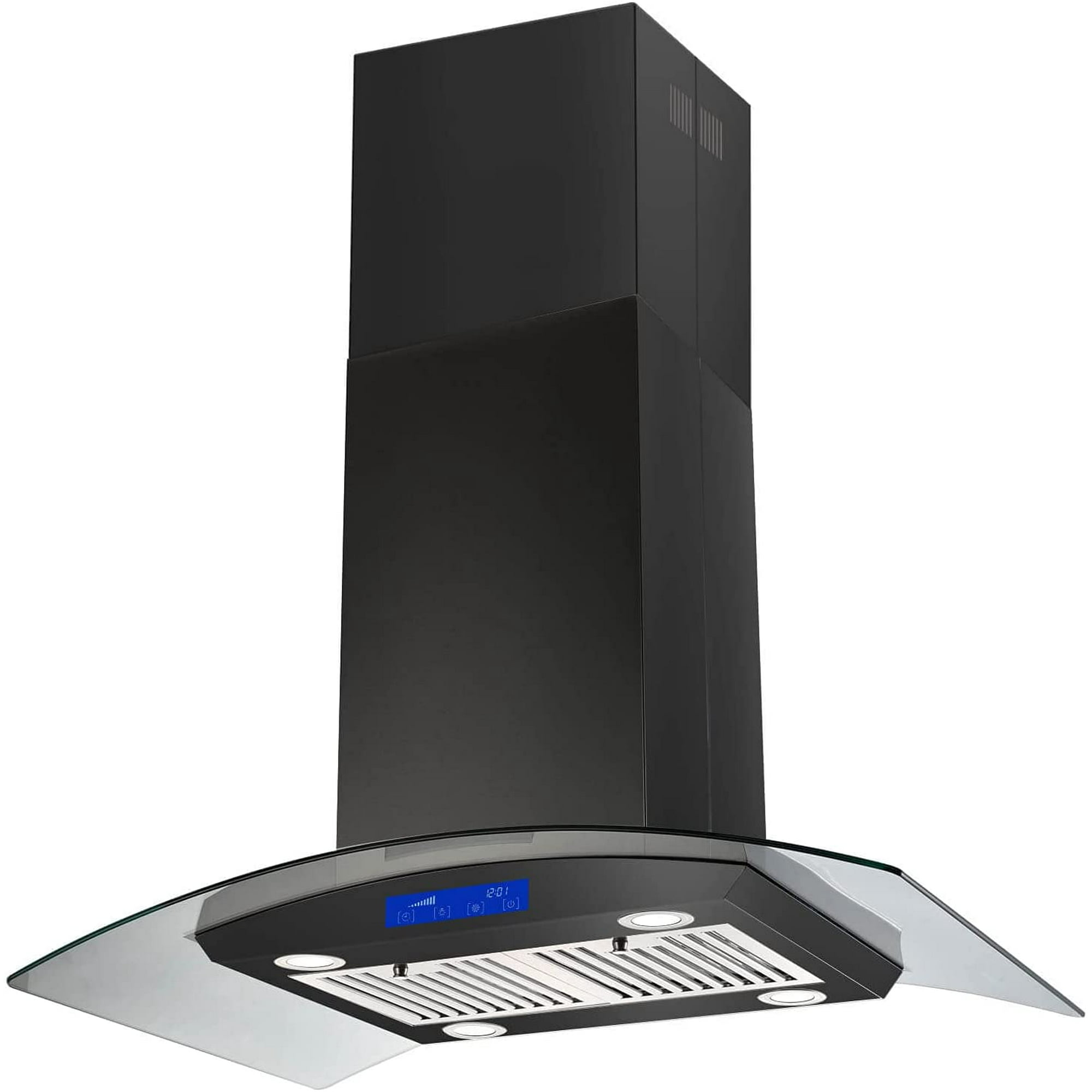 Island Mount Range Hood 36 inch Kitchen 3-Speed Extractor Fan Mesh filter Tempered Glass