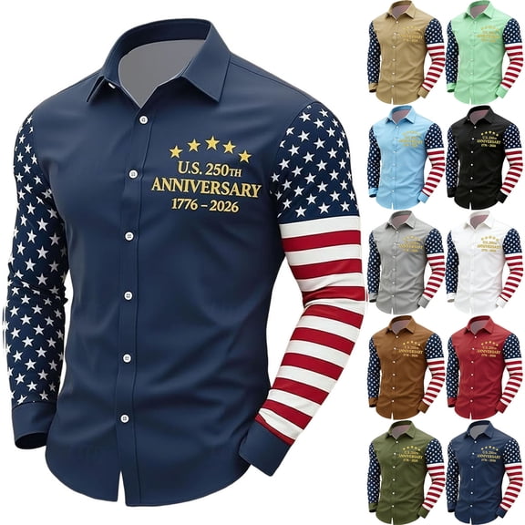 Havenx Mens 250th Anniversary Usa Shirt American Flag Print Button Down Shirts Long Sleeve Collared Polo Tshirt 250 Years Of Freedom 4th Of July Clothing,Black 4XL