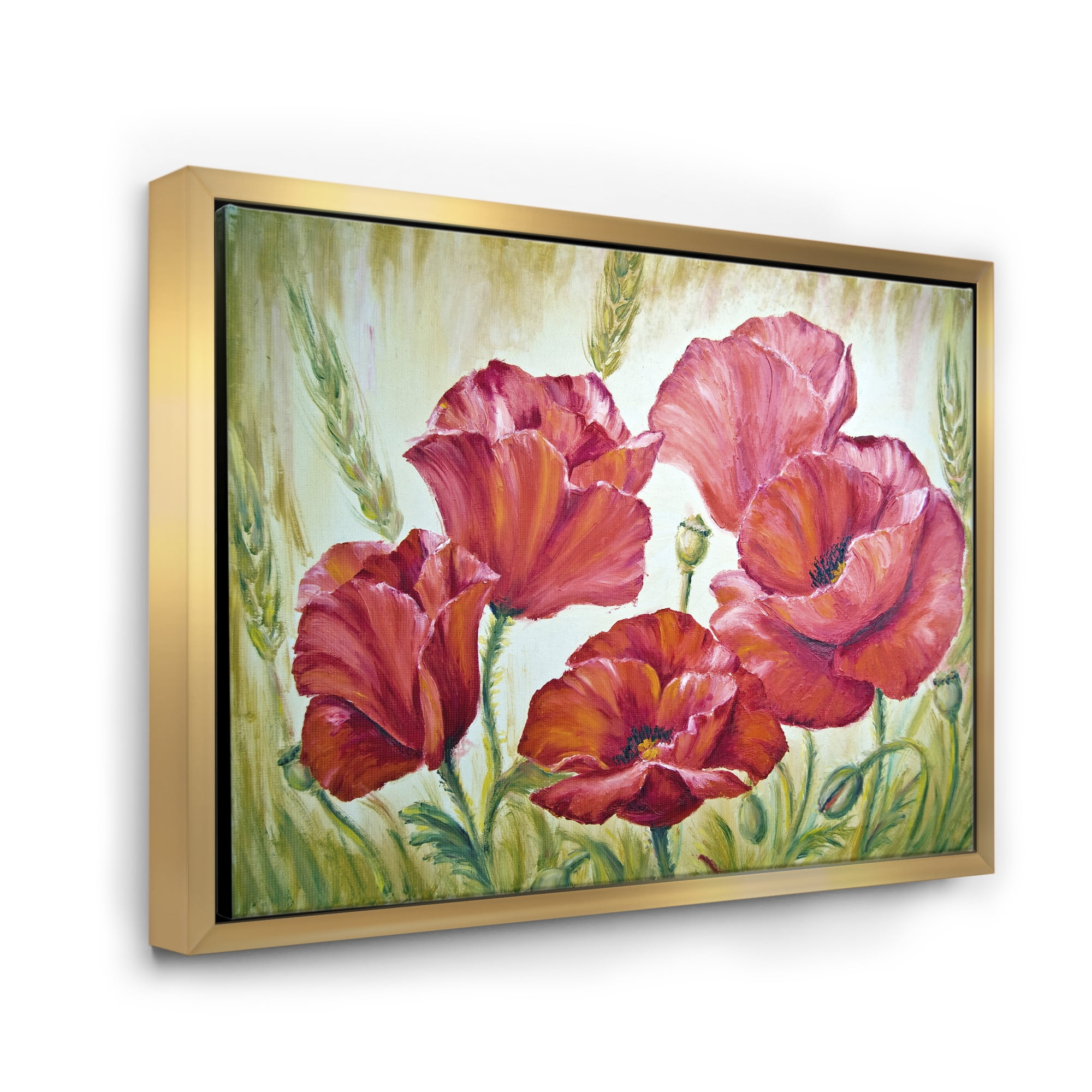 Designart 'Blossoming Red Poppies In The Morning' Traditional Framed Canvas Wall Art Print