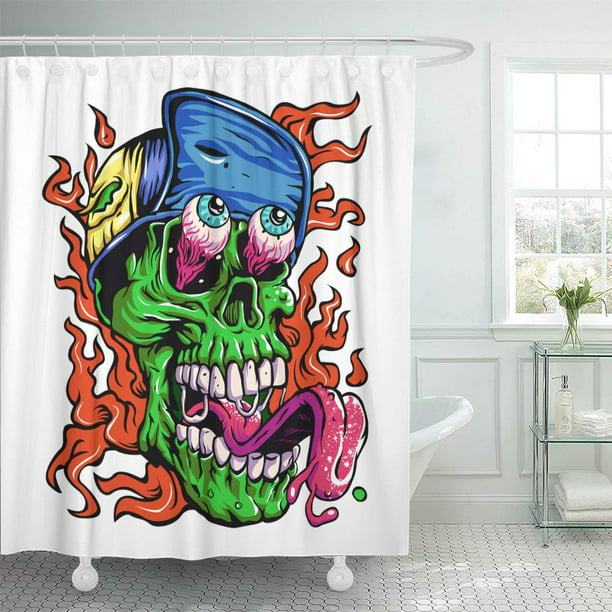 CYNLON Skull Detailed Zombie Wearing Hat Head Monster Scary Tattoo Cartoon  Bathroom Decor Bath Shower Curtain 66x72 inch - Walmart.com