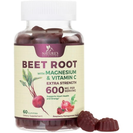 Beet Root Supplement Gummies - 500mg Per Serving with Vitamin C & Magnesium - Energy Heart Health Support, Supports Nitric Oxide Production - Gluten Free Beetroot Gummy - Berry Flavor - 60 Gummies