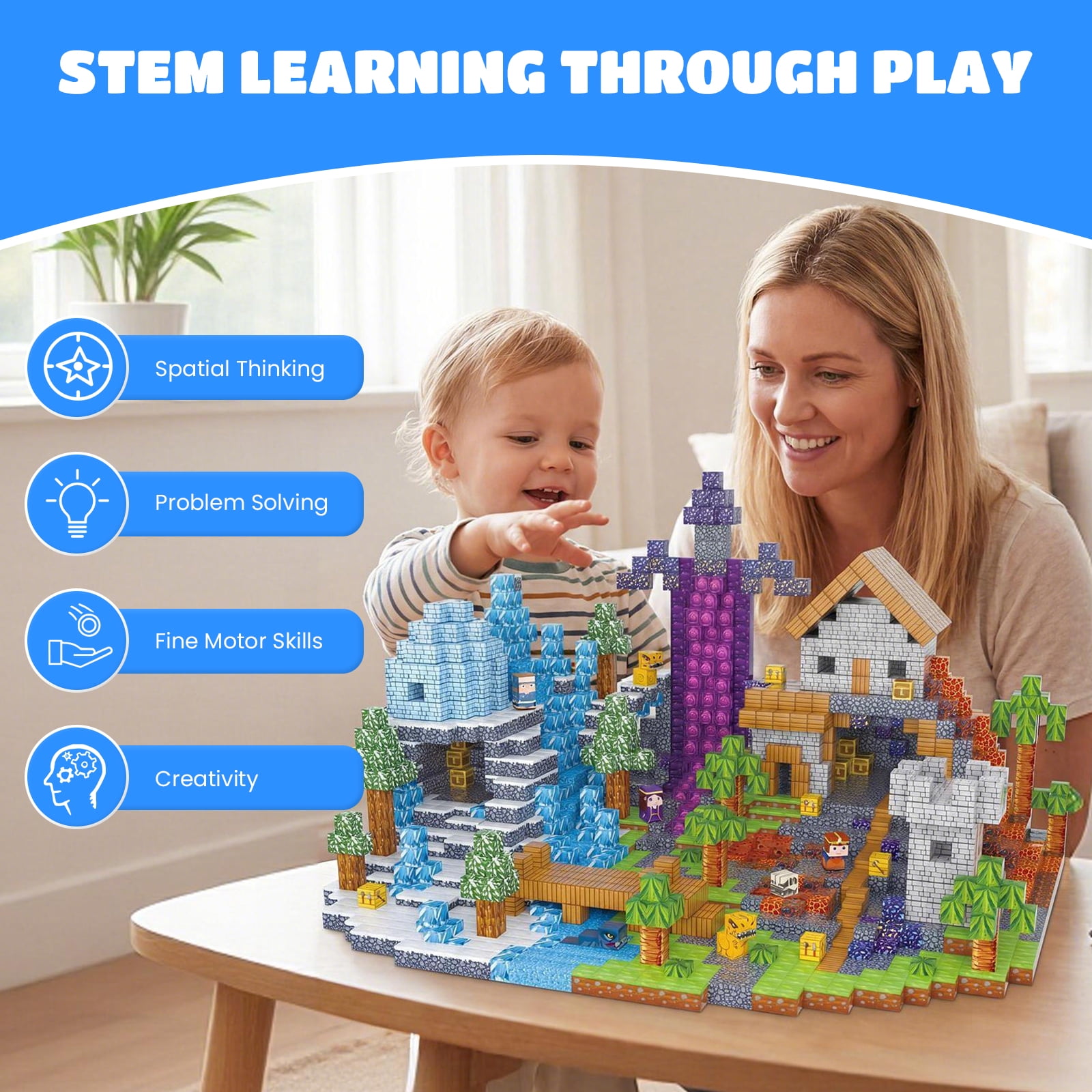 AUOSHI 200 PCS Magnetic Tiles & Building Blocks,ABS Magnetic Cubes, Strong Magnet STEM Educational Learning Toys,Creative Construction Play Set with Storage Bag for Toddlers Kids Boys Girls 3+