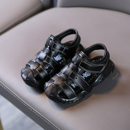 

DancePeanut Baby Summer Shoes for Boys Sandals Children Soft Bottom Closed Toe Fashion Leather Sandals for 1-6 Years Kids Shoes