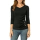 thumbnail image 2 of Blusa arrugada para mujer INSPIRE CHIC con decoración de botones, cuello en V, manga 3/4, top de punto sólido, 3XL, negro, 2 of 7