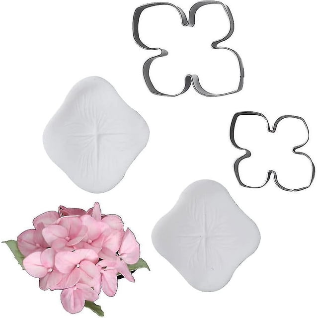 Juego de cortadores de fondant con diseño de hortensias para repostería.