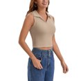thumbnail image 4 of INSPIRE CHIC Summer Sleeveless Cropped Tank Tops for Women Golf Polo Shirts Collared V Neck Athletic Workout Tops L Khaki, 4 of 5