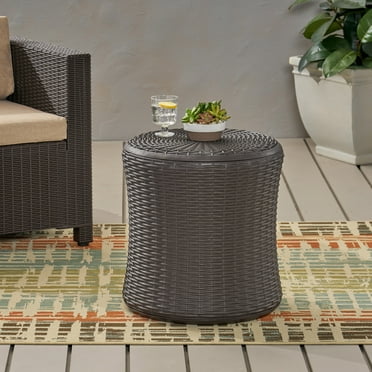 Patio Table, Side/End Table with Storage, for Outdoor, Indoor, Garden, Porch, Balcony, Round( Dark Brown)