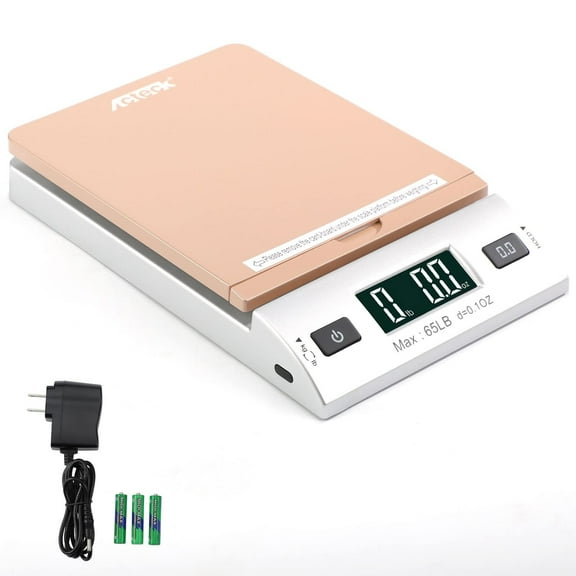65LBx0.1OZ Digital Shipping Postal Scale with Batteries and AC Adapter A-CK65GS, Gold Silver