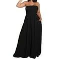 thumbnail image 2 of Kagetolytai Jumpsuits for Women Women's Plus Size Strapless Tube Top Wide Leg Pants Jumpsuit Baggy Off Shoulder Overalls Smocked Romper with Pockets Wide Leg Pants Woman Black L, 2 of 7