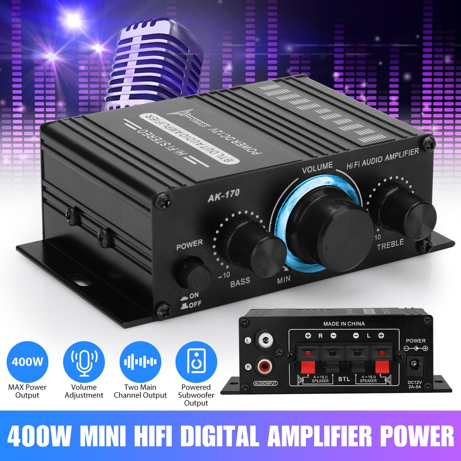 Lingsida Audio Power Amplifier, 20W+20W Mini HiFi Stereo Audio Amplifier, 2CH Subwoofer Amp Stereo Bass Audio Player for Auto Car Mp3 Mp4 PC Speaker, Black