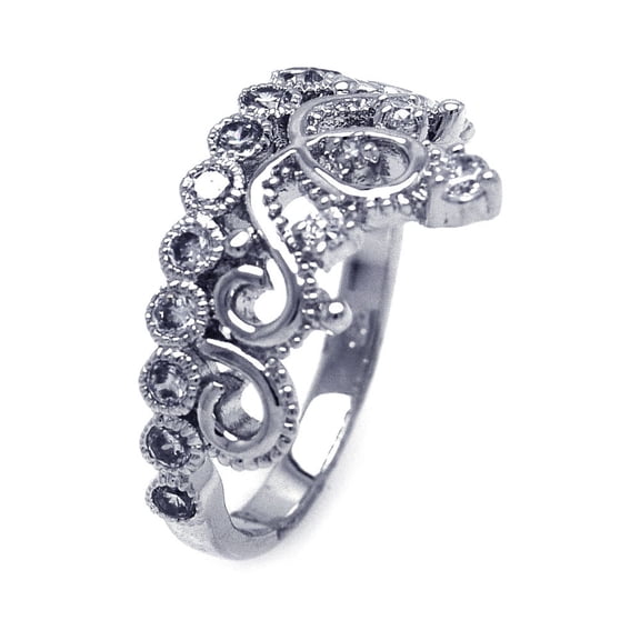 Sterling Silver 925 Rhodium Plated Crown Pear & Round Ring Band White CZ Jewelry Female Size 7