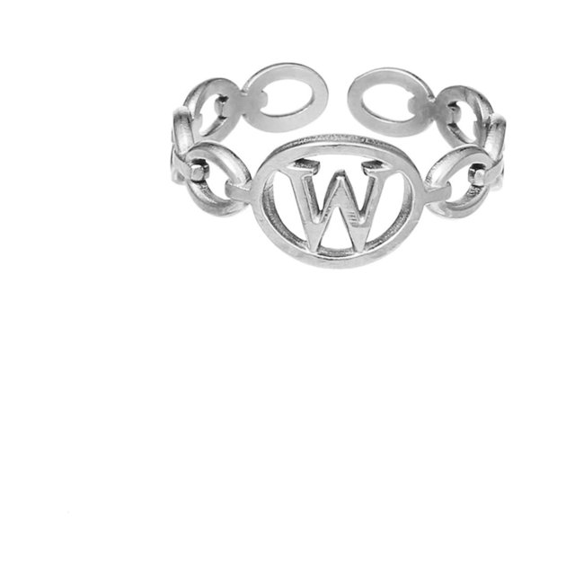 TIMIFIS Silver Rings Titanium Steel Plated 26 Letter English Opening Finger Hollow Valentine'S Day Gift
