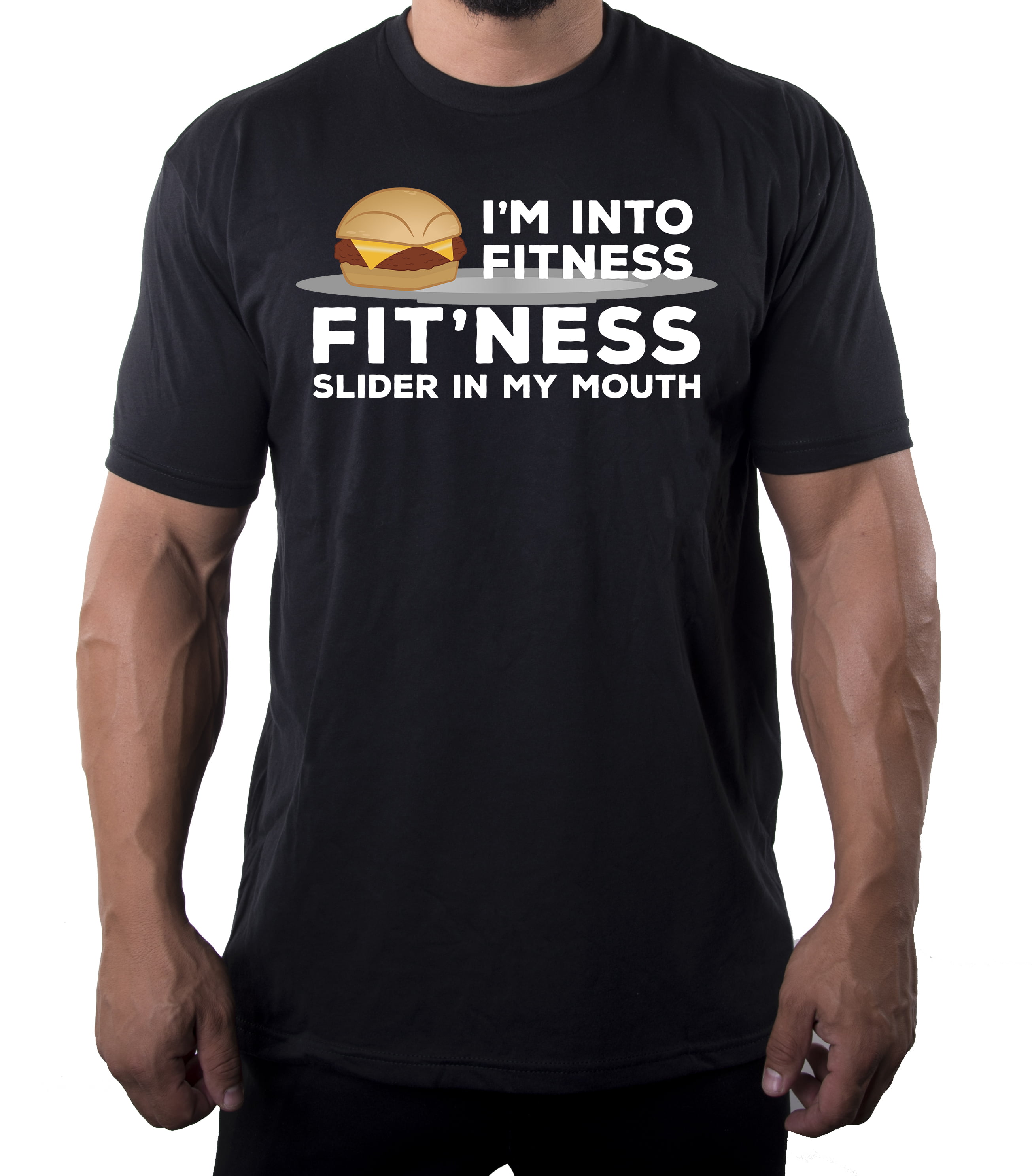 Men's Funny Fitness Slider T-shirts, Funny Graphic T-shirts, Gym T-shirts -  Black MH200FOOD S3 S 