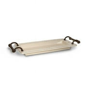 GG Collection 31735 21.5 in. Long Ceramic Tray with Provencial Styled Braided Metal Handles, Cream