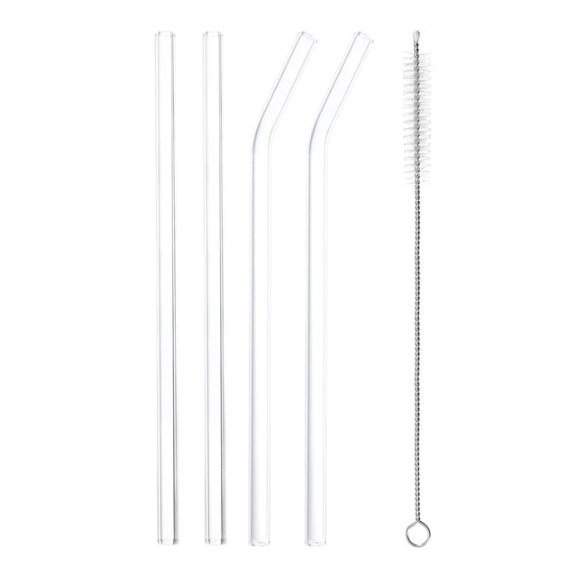 Pajitas reutilizables de cristal Unique Bargains 4 pajitas de 200x5mm con cepillo de limpieza