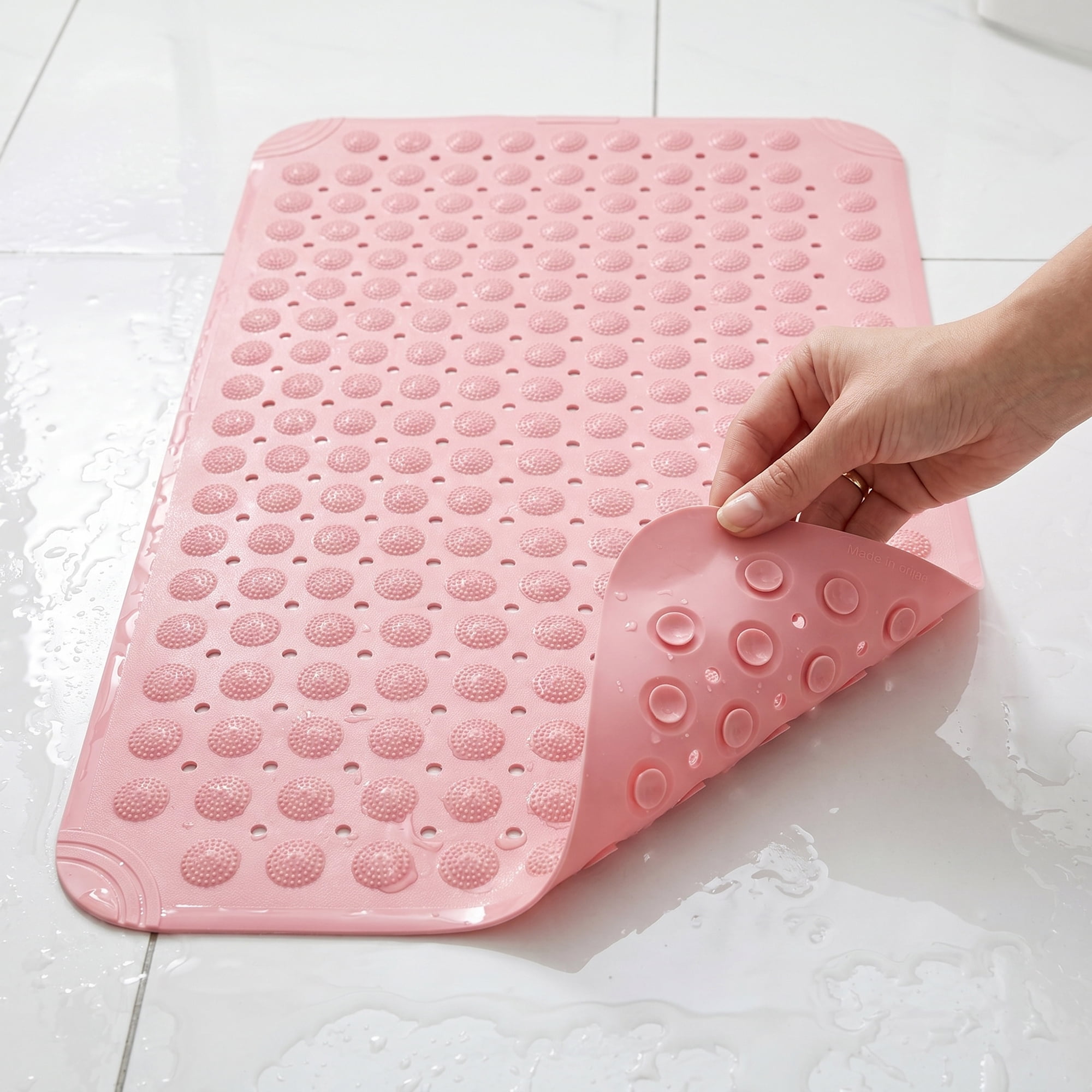 Unique Bargains Non Slip Quick Dry Machine Washable Bath Tub Mat Pink 28" x 14"