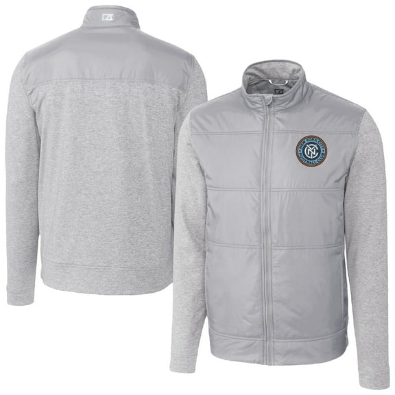 Men's Cutter & Buck  Gray New York City FC Stealth Hybrid Quilted Full-Zip Windbreaker Jacket