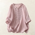 thumbnail image 5 of Women's Cotton Linen Shirts Button Up Half Sleeve Embroidered Trendy Casual Tops Travel Summer Beach Outfits (XL, Pink), 5 of 7