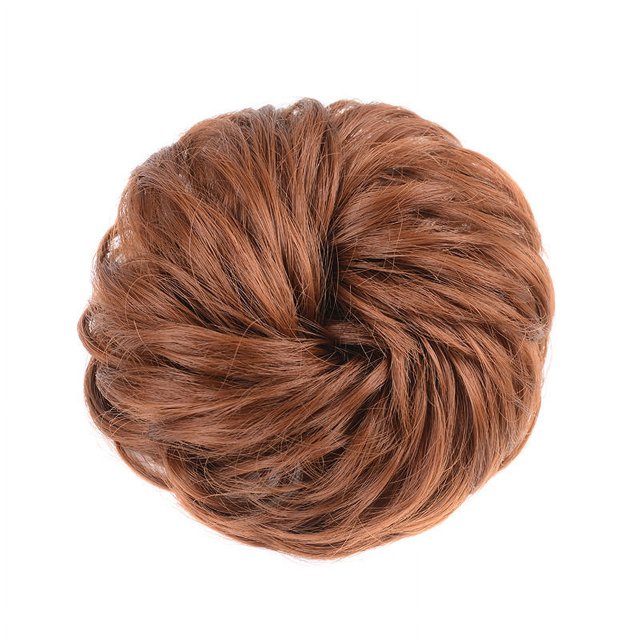 Pelo castaño, postizos grandes, rizos, ondulados, coletero, moño falso de cabello natural, elástico para mujeres y niñas
