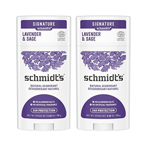 Schmidt's Aluminum Free Natural Deodorant for Women and Men, Lavender and Sage with 24 Hour Odor Protection, Vegan, Cruelty Free, 2.65 Oz, Pack of 2