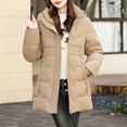 thumbnail image 6 of Wyobmus Women's Long Winter Puffer Jacket Warm Thicken Zipper Plush Hooded Down Coat Long Slleve Bubble Outwear Coat with Pockets Khaki, 6 of 7