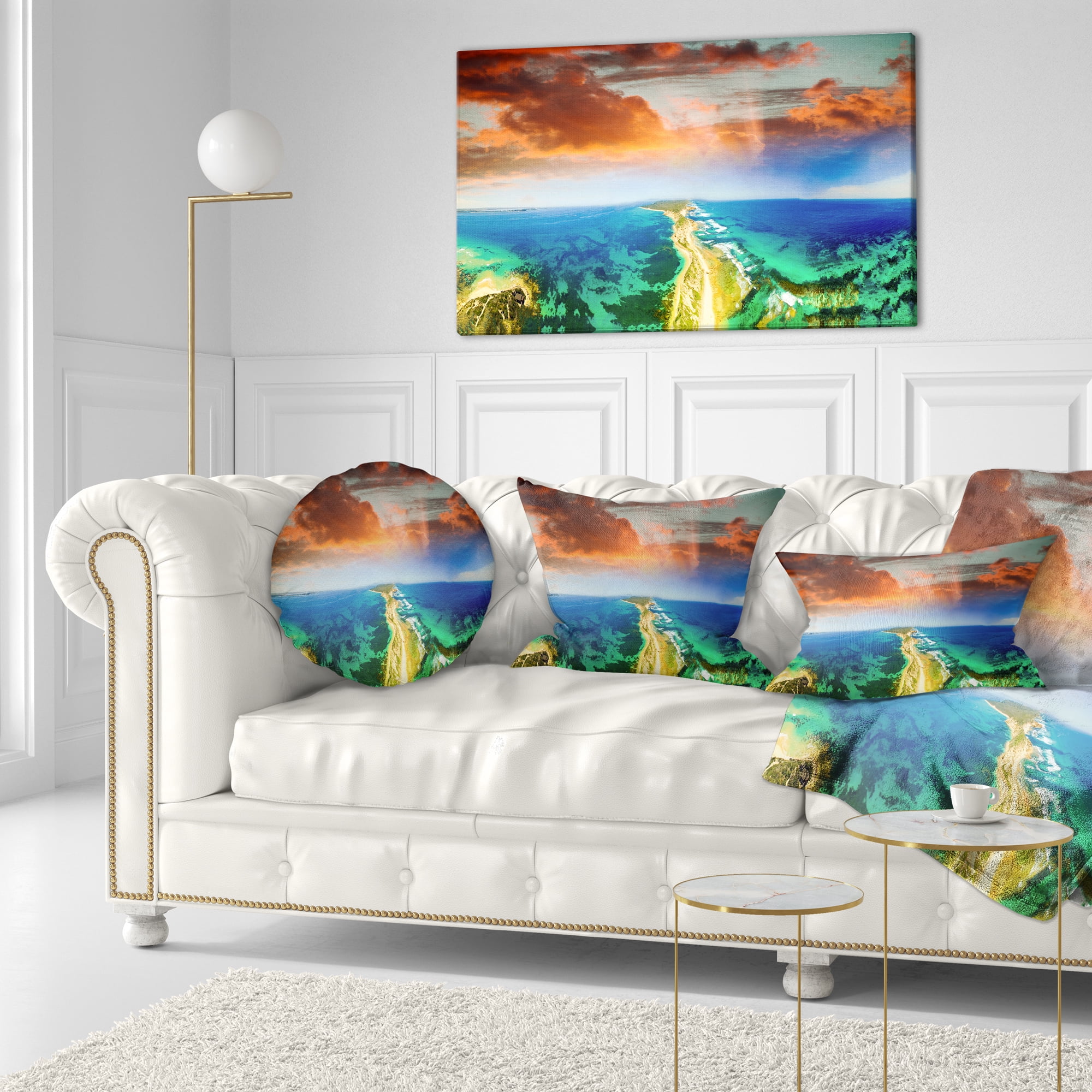 Designart Green Fort Nepean Road from Helicopter - Landscape Printed Throw Pillow - 12x20