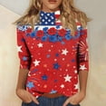 thumbnail image 3 of JoveMarine Women's Mid-Neck 3/4 Sleeve T-Shirt Flag Independence Day Printed Casual Top Patriotic Blouse for Spring Fall Daily Wear Red 3XL, 3 of 6