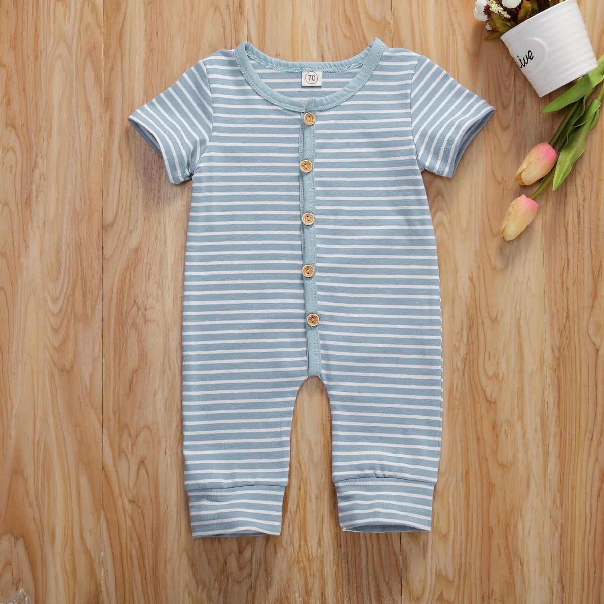 Cotton Infant Baby Girl Boy Short Sleeve Romper Jumpsuit Striped Outfit