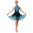 thumbnail image 1 of dPois Robe de Danse Lyrique Sans Manches à Strass Brillants pour Femmes, Dégradé de Couleur, Robe de Danse Moderne en Maille Bleu Vert G, 1 of 5