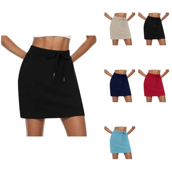 Summer Skorts for Women, Drawstring High Waisted Mini Skirt with Pockets, Built-in Shorts Casual Outfit