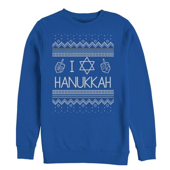 Men's CHIN UP Hanukkah Ugly Sweater Sweatshirt Royal Blue 3X Large