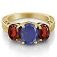 thumbnail image 2 of Gem Stone King 4.00 Ct Oval Blue Lapis Red Garnet 18K Yellow Gold Plated Silver Ring (Size 6), 2 of 3