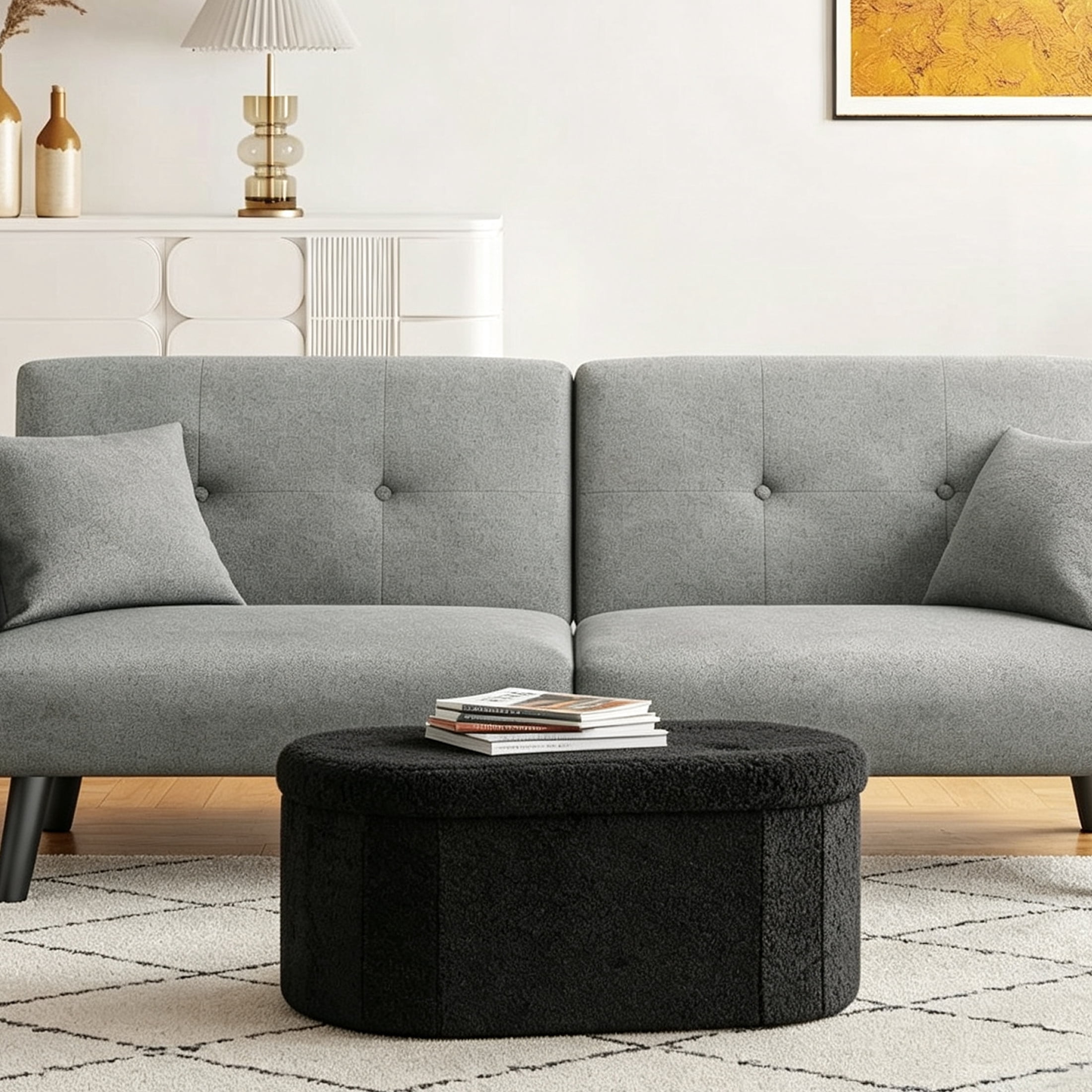 CONCETTA 30in Ottoman with Storage, Folding Foot Rest for Living Room & Bedroom, Versatile Home Bench, Black