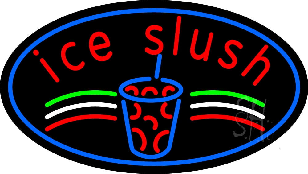 Ice Slush Logo Led Neon Sign 13 X 24 Inches Black Square Cut Acrylic Backing With Dimmer 8371