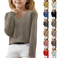 thumbnail image 2 of Generic Kid's Sweaters Lightweight Sweaters for Girls Cute V Neck Soft Knit Pullovers Teens Casual Loose Spring Long Sleeve Tops for Comfortable Clothing(8-9 Years,Brown), 2 of 6