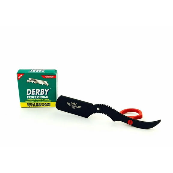 Cut Throat Stainless Steel Barber Razor Blade Holder 100 Derby Blades Black