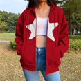 thumbnail image 2 of Xudanell Zip up Hoodie Women Baggy Sweatshirts Solid Color Stars Hoodies Plus Size Gym Clothes for Women Red L, 2 of 5