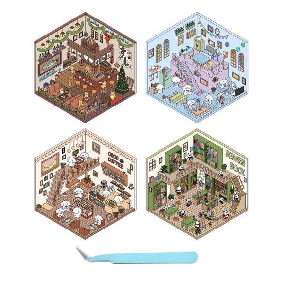 Shengyu 4 Pcs/set 4 Ensembles d'Autocollants en Papier Réutilisables pour Maison Café Etc Livre de Chambre